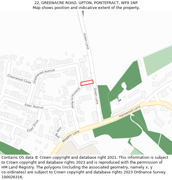 22, GREENACRE ROAD, UPTON, PONTEFRACT, WF9 1NP: Location map and indicative extent of plot