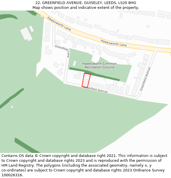 22, GREENFIELD AVENUE, GUISELEY, LEEDS, LS20 8HG: Location map and indicative extent of plot