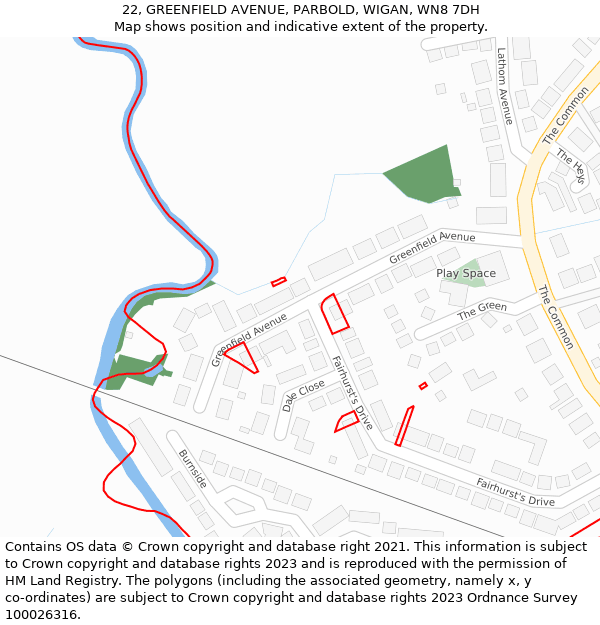 22, GREENFIELD AVENUE, PARBOLD, WIGAN, WN8 7DH: Location map and indicative extent of plot