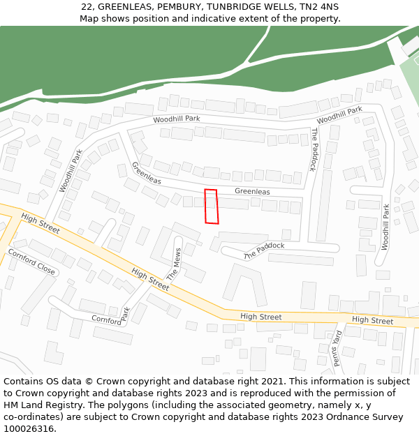 22, GREENLEAS, PEMBURY, TUNBRIDGE WELLS, TN2 4NS: Location map and indicative extent of plot