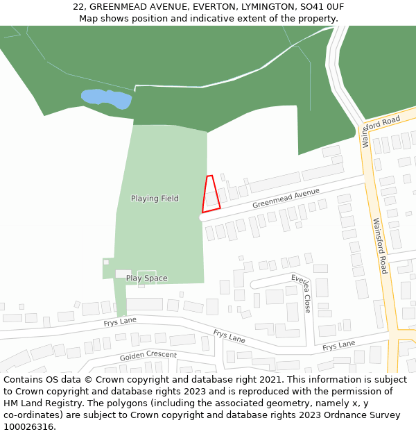 22, GREENMEAD AVENUE, EVERTON, LYMINGTON, SO41 0UF: Location map and indicative extent of plot