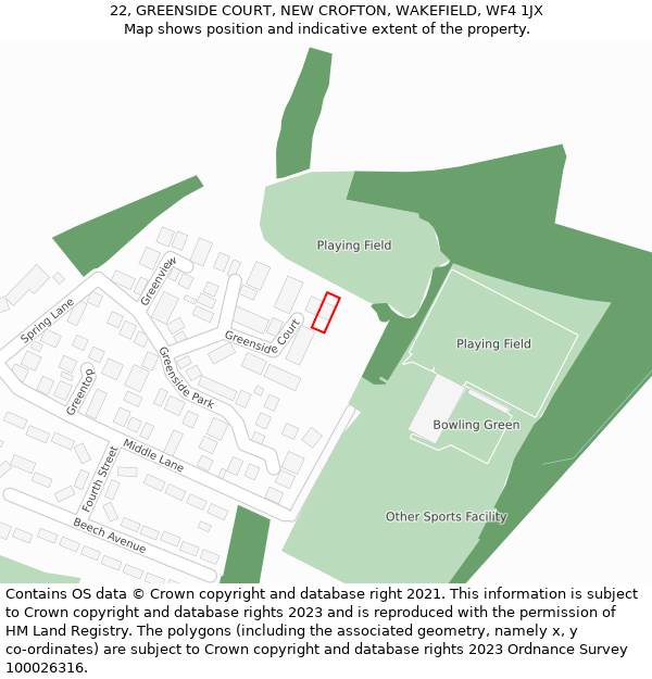 22, GREENSIDE COURT, NEW CROFTON, WAKEFIELD, WF4 1JX: Location map and indicative extent of plot