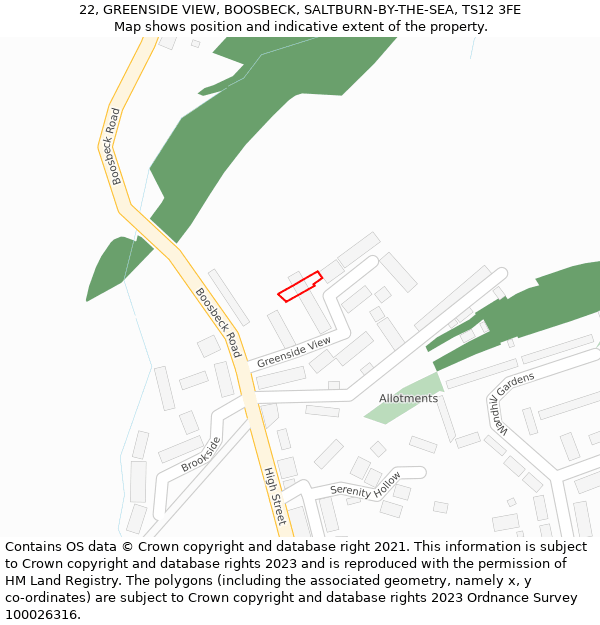 22, GREENSIDE VIEW, BOOSBECK, SALTBURN-BY-THE-SEA, TS12 3FE: Location map and indicative extent of plot