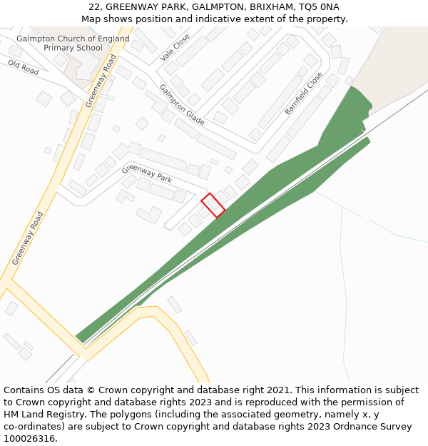 22, GREENWAY PARK, GALMPTON, BRIXHAM, TQ5 0NA: Location map and indicative extent of plot