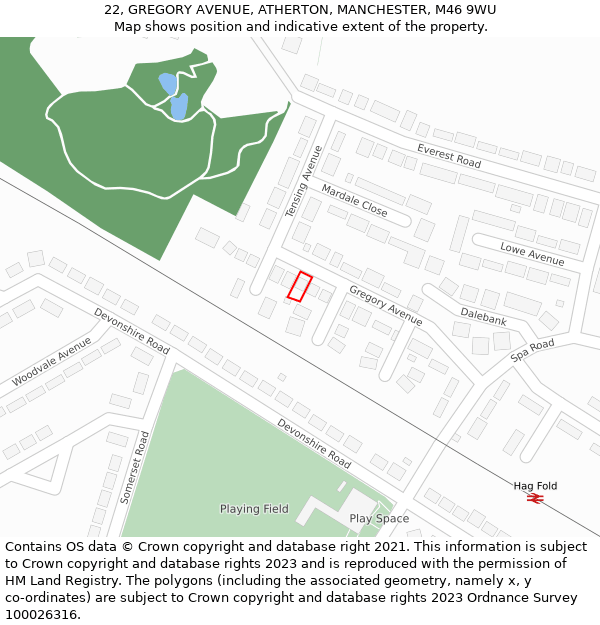 22, GREGORY AVENUE, ATHERTON, MANCHESTER, M46 9WU: Location map and indicative extent of plot