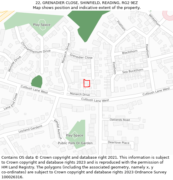 22, GRENADIER CLOSE, SHINFIELD, READING, RG2 9EZ: Location map and indicative extent of plot