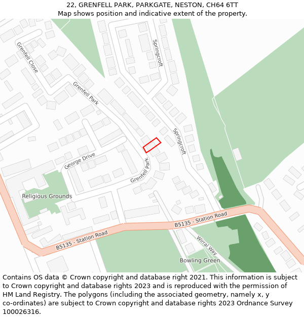 22, GRENFELL PARK, PARKGATE, NESTON, CH64 6TT: Location map and indicative extent of plot