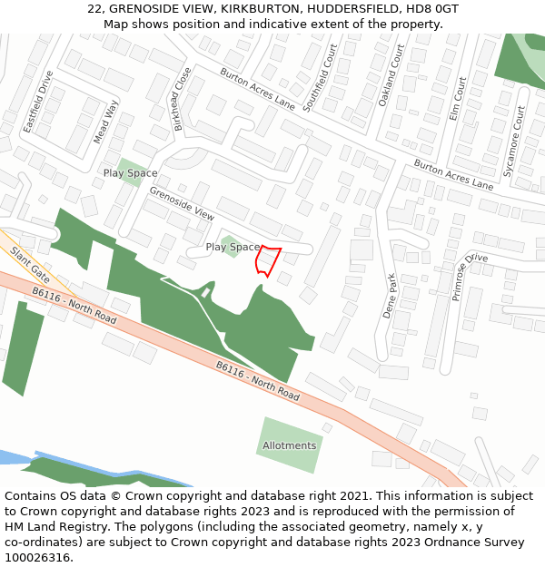 22, GRENOSIDE VIEW, KIRKBURTON, HUDDERSFIELD, HD8 0GT: Location map and indicative extent of plot