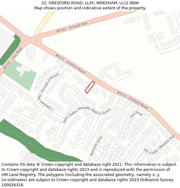 22, GRESFORD ROAD, LLAY, WREXHAM, LL12 0NW: Location map and indicative extent of plot