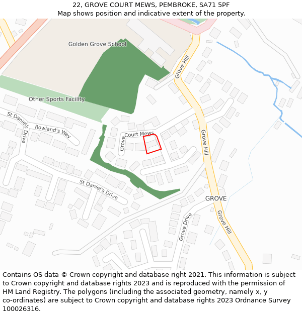 22, GROVE COURT MEWS, PEMBROKE, SA71 5PF: Location map and indicative extent of plot