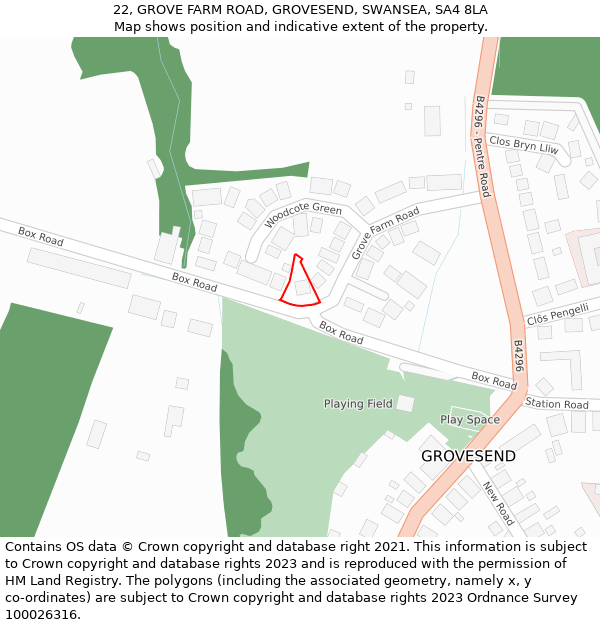 22, GROVE FARM ROAD, GROVESEND, SWANSEA, SA4 8LA: Location map and indicative extent of plot