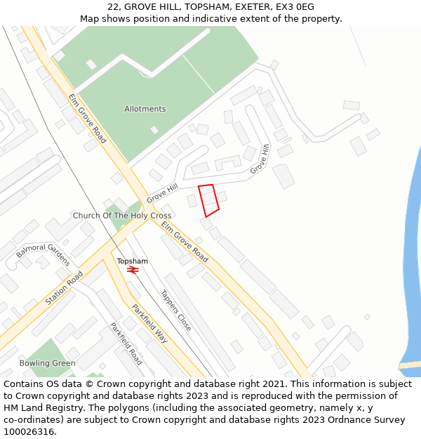 22, GROVE HILL, TOPSHAM, EXETER, EX3 0EG: Location map and indicative extent of plot