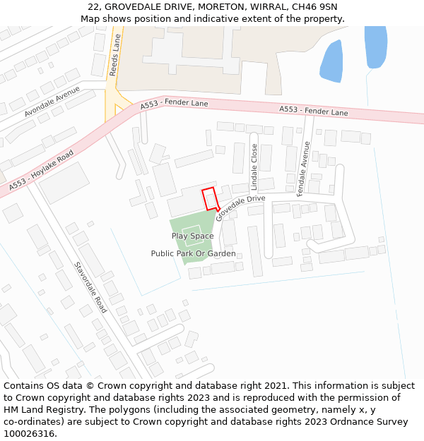 22, GROVEDALE DRIVE, MORETON, WIRRAL, CH46 9SN: Location map and indicative extent of plot