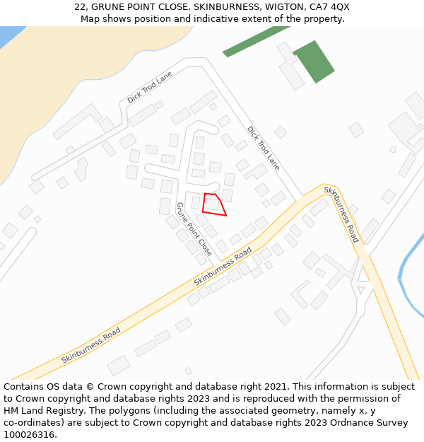 22, GRUNE POINT CLOSE, SKINBURNESS, WIGTON, CA7 4QX: Location map and indicative extent of plot