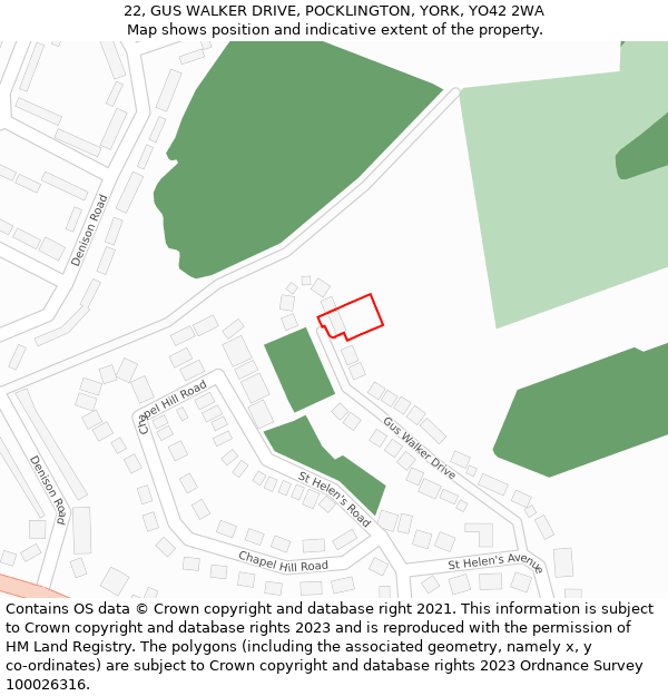 22, GUS WALKER DRIVE, POCKLINGTON, YORK, YO42 2WA: Location map and indicative extent of plot