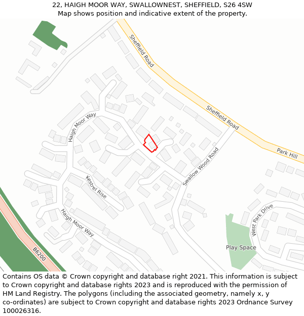 22, HAIGH MOOR WAY, SWALLOWNEST, SHEFFIELD, S26 4SW: Location map and indicative extent of plot