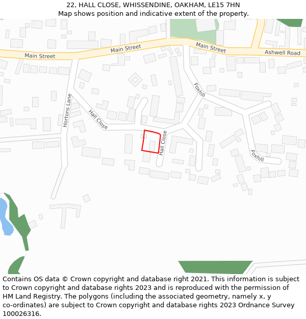 22, HALL CLOSE, WHISSENDINE, OAKHAM, LE15 7HN: Location map and indicative extent of plot