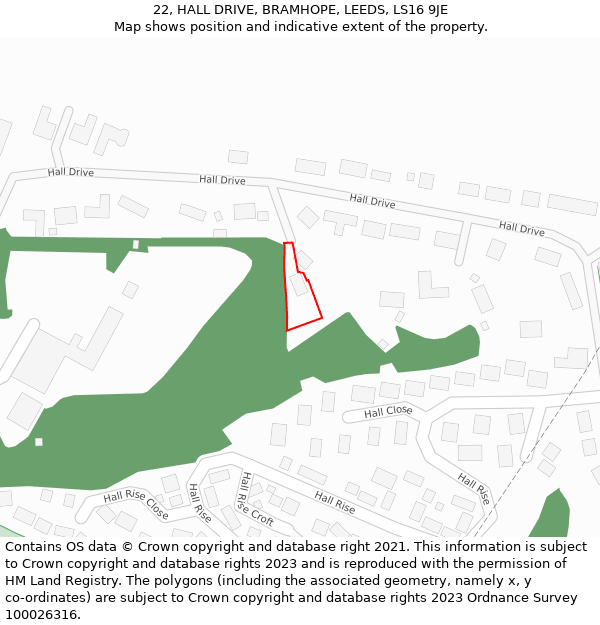 22, HALL DRIVE, BRAMHOPE, LEEDS, LS16 9JE: Location map and indicative extent of plot