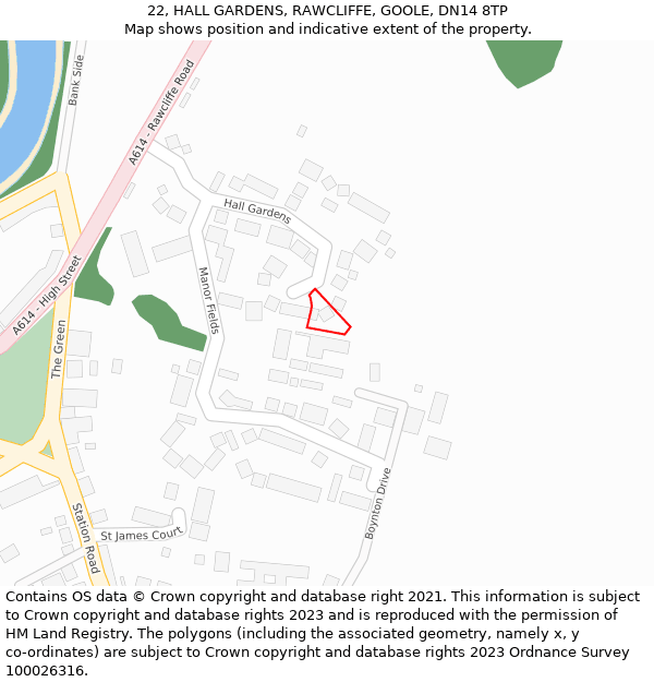 22, HALL GARDENS, RAWCLIFFE, GOOLE, DN14 8TP: Location map and indicative extent of plot