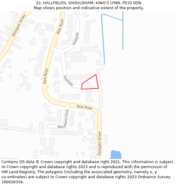 22, HALLFIELDS, SHOULDHAM, KING'S LYNN, PE33 0DN: Location map and indicative extent of plot