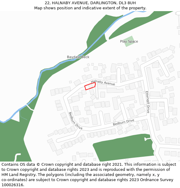 22, HALNABY AVENUE, DARLINGTON, DL3 8UH: Location map and indicative extent of plot