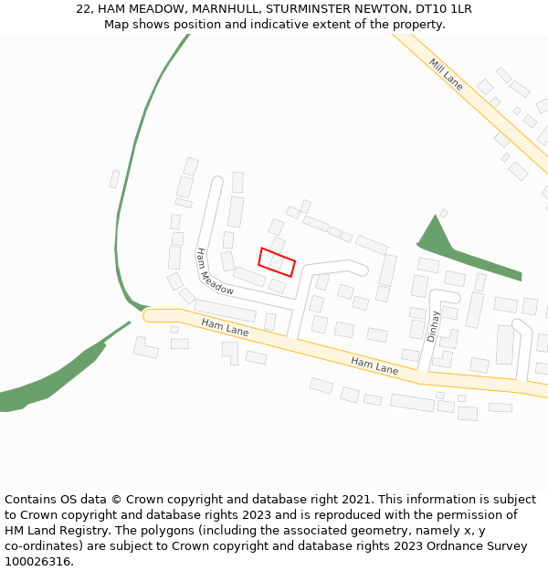 22, HAM MEADOW, MARNHULL, STURMINSTER NEWTON, DT10 1LR: Location map and indicative extent of plot