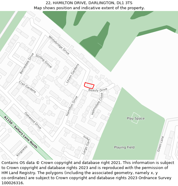 22, HAMILTON DRIVE, DARLINGTON, DL1 3TS: Location map and indicative extent of plot