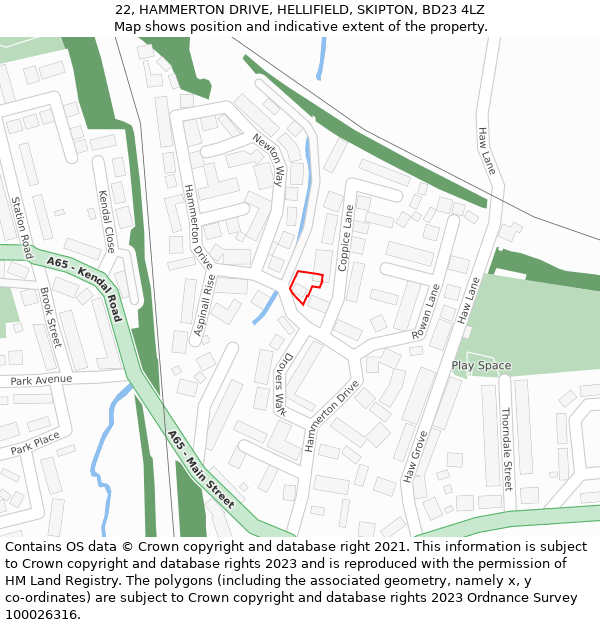 22, HAMMERTON DRIVE, HELLIFIELD, SKIPTON, BD23 4LZ: Location map and indicative extent of plot