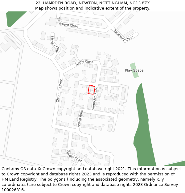 22, HAMPDEN ROAD, NEWTON, NOTTINGHAM, NG13 8ZX: Location map and indicative extent of plot