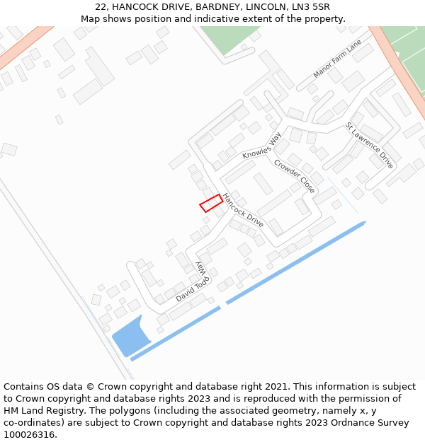 22, HANCOCK DRIVE, BARDNEY, LINCOLN, LN3 5SR: Location map and indicative extent of plot