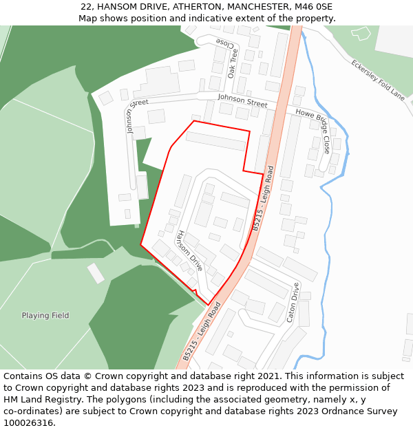 22, HANSOM DRIVE, ATHERTON, MANCHESTER, M46 0SE: Location map and indicative extent of plot