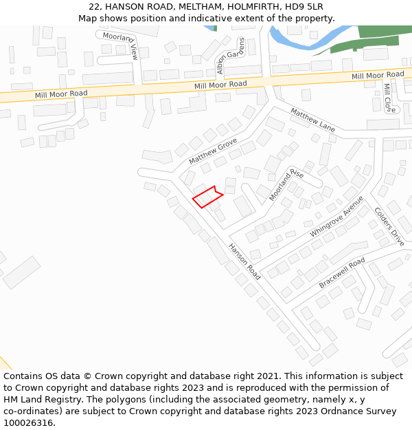 22, HANSON ROAD, MELTHAM, HOLMFIRTH, HD9 5LR: Location map and indicative extent of plot