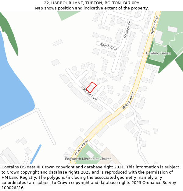 22, HARBOUR LANE, TURTON, BOLTON, BL7 0PA: Location map and indicative extent of plot
