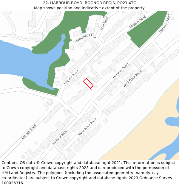 22, HARBOUR ROAD, BOGNOR REGIS, PO21 4TG: Location map and indicative extent of plot