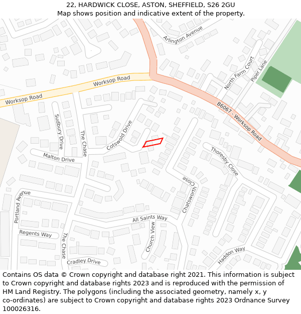 22, HARDWICK CLOSE, ASTON, SHEFFIELD, S26 2GU: Location map and indicative extent of plot