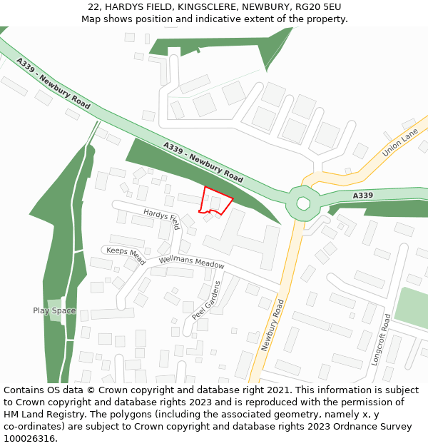 22, HARDYS FIELD, KINGSCLERE, NEWBURY, RG20 5EU: Location map and indicative extent of plot