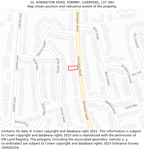 22, HARINGTON ROAD, FORMBY, LIVERPOOL, L37 1NU: Location map and indicative extent of plot