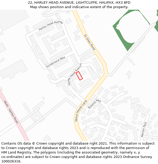 22, HARLEY HEAD AVENUE, LIGHTCLIFFE, HALIFAX, HX3 8FD: Location map and indicative extent of plot