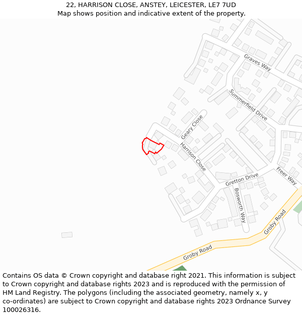 22, HARRISON CLOSE, ANSTEY, LEICESTER, LE7 7UD: Location map and indicative extent of plot