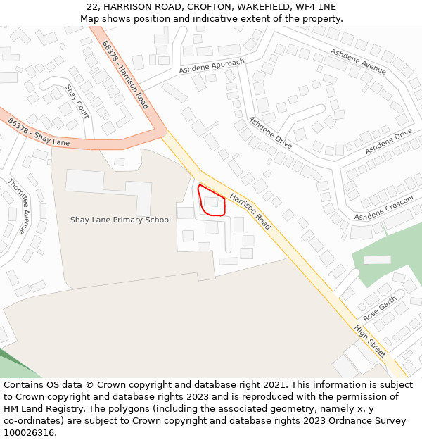 22, HARRISON ROAD, CROFTON, WAKEFIELD, WF4 1NE: Location map and indicative extent of plot