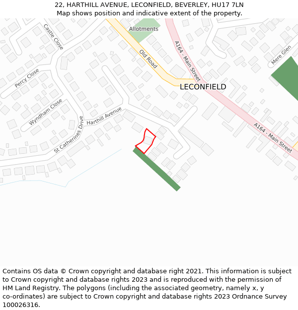 22, HARTHILL AVENUE, LECONFIELD, BEVERLEY, HU17 7LN: Location map and indicative extent of plot