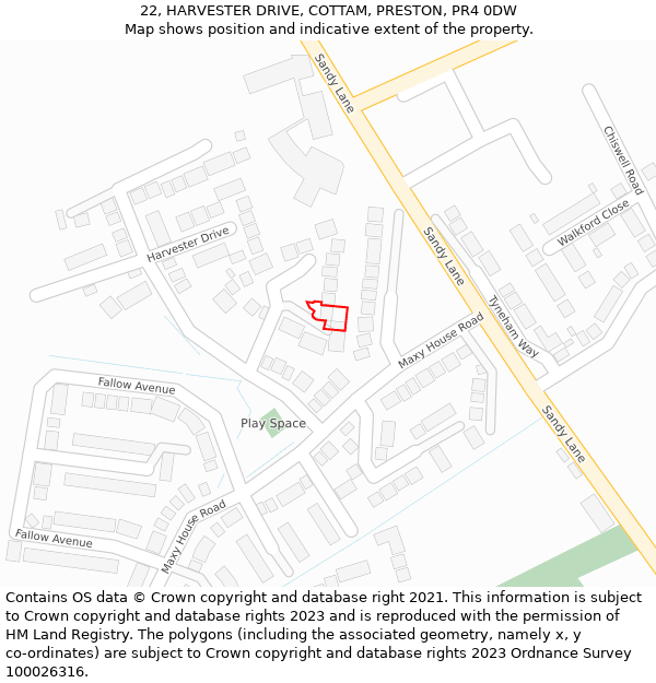 22, HARVESTER DRIVE, COTTAM, PRESTON, PR4 0DW: Location map and indicative extent of plot