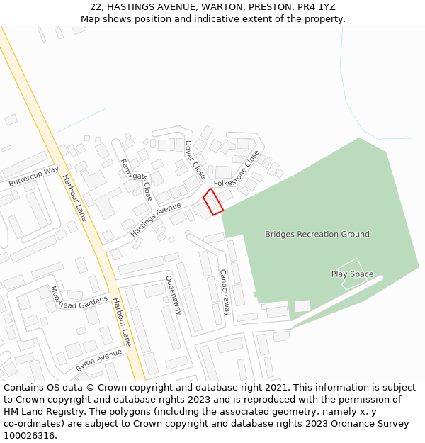 22, HASTINGS AVENUE, WARTON, PRESTON, PR4 1YZ: Location map and indicative extent of plot