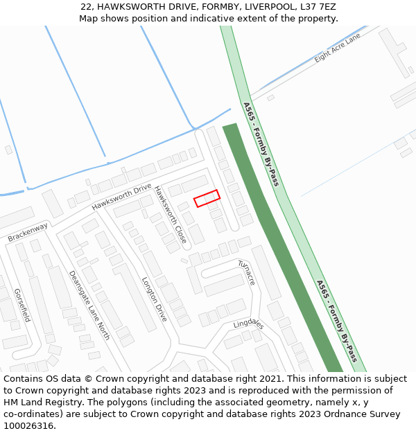 22, HAWKSWORTH DRIVE, FORMBY, LIVERPOOL, L37 7EZ: Location map and indicative extent of plot