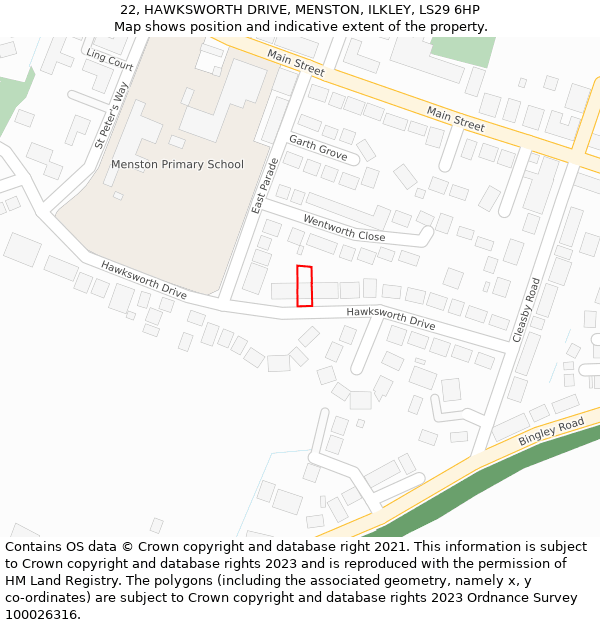 22, HAWKSWORTH DRIVE, MENSTON, ILKLEY, LS29 6HP: Location map and indicative extent of plot