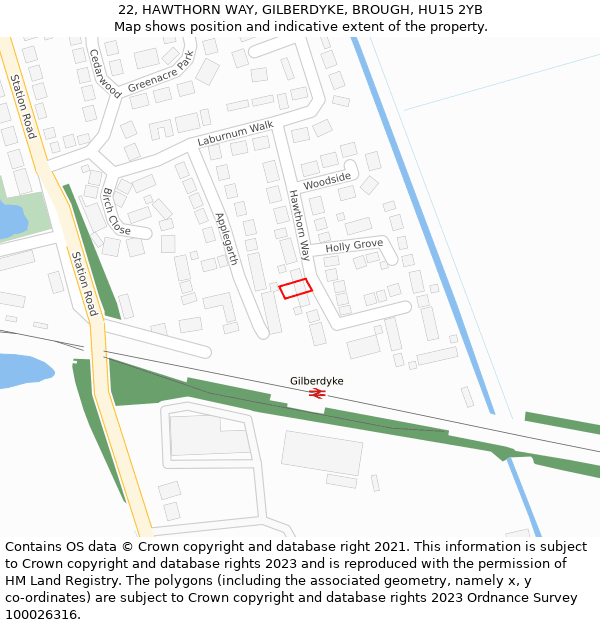 22, HAWTHORN WAY, GILBERDYKE, BROUGH, HU15 2YB: Location map and indicative extent of plot