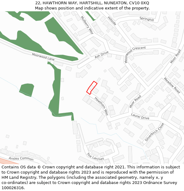 22, HAWTHORN WAY, HARTSHILL, NUNEATON, CV10 0XQ: Location map and indicative extent of plot