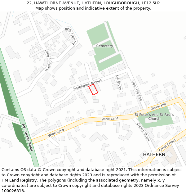 22, HAWTHORNE AVENUE, HATHERN, LOUGHBOROUGH, LE12 5LP: Location map and indicative extent of plot