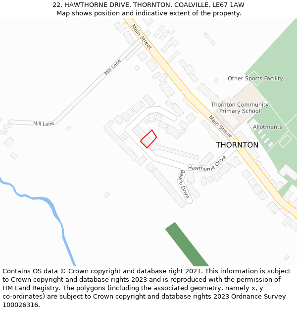 22, HAWTHORNE DRIVE, THORNTON, COALVILLE, LE67 1AW: Location map and indicative extent of plot