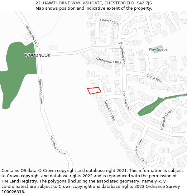 22, HAWTHORNE WAY, ASHGATE, CHESTERFIELD, S42 7JS: Location map and indicative extent of plot